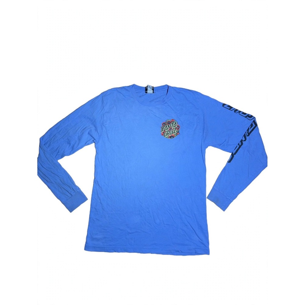 Santa Cruz Long Sleeve Poppy Dot Logo T-Shirt Blue Mens Medium Skateboarding
